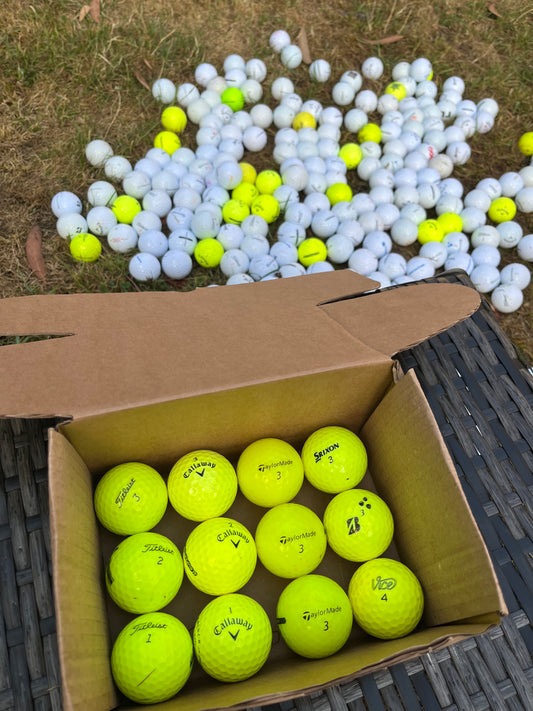 12 x Premium Yellow Golf Balls – Mixed Top Brands