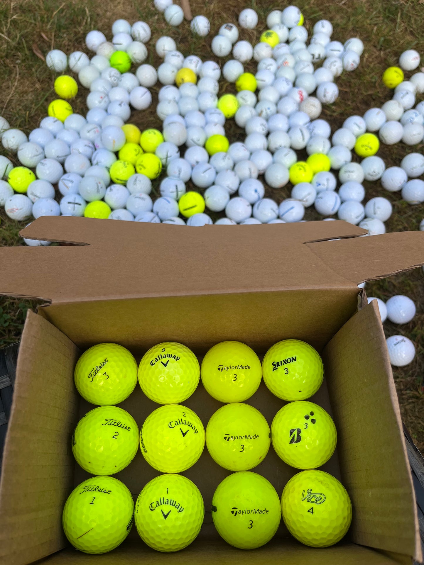 12 x Premium Yellow Golf Balls – Mixed Top Brands