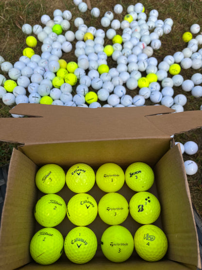 12 x Premium Yellow Golf Balls – Mixed Top Brands
