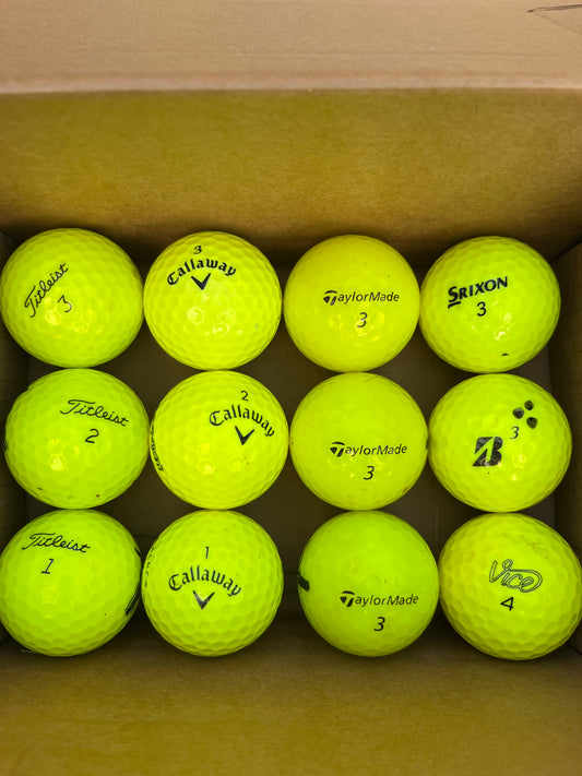 12 x Premium Yellow Golf Balls – Mixed Top Brands